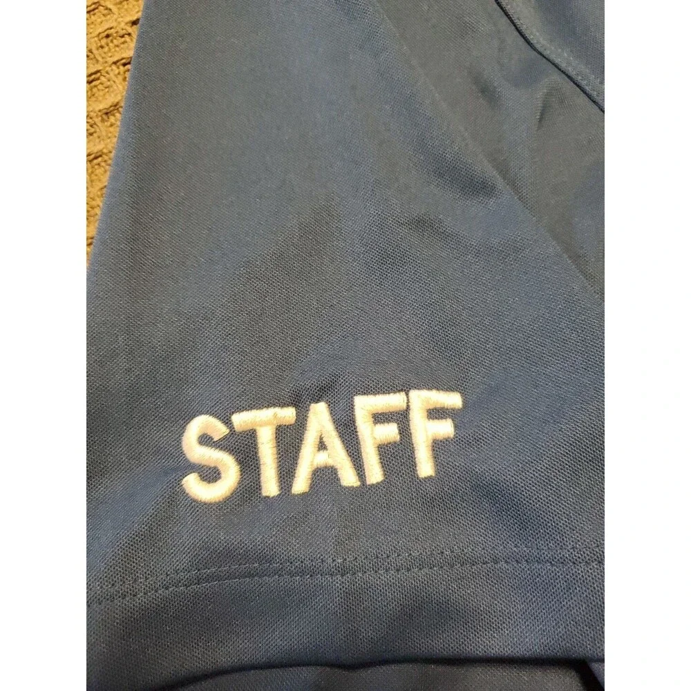 Nike Dri Fit Polo Short Sleeve Blue Shirt Mens  XL, Custom Logo With Staff Logo